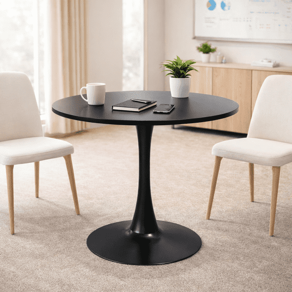English:FurnitureR 31.5" Round Conference Table, Modern Small Meeting Table for Private Office, Huddle Room & Breakroom, Black