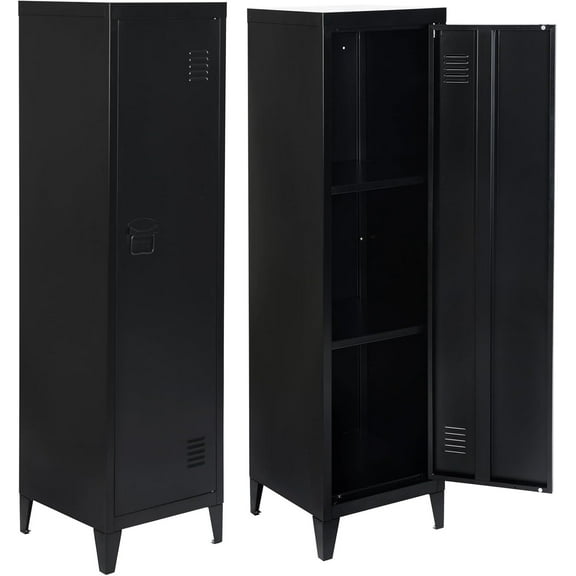 FurnitureR 54-Inch Tall Metal Storage Locker Cabinet with Shelves, Freestanding Organizer for Home, Office, Gym, Dorm, Bedroom, Entryway, Black