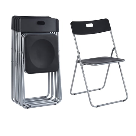 FurnitureR 6 Pack Plastic Folding Stackable Chairs, for Indoor Outdoor Patio Garden Wedding Party Event Seat, Black