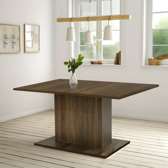 FurnitureR 63''Rectangular Dining Table Simplicity Kitchen Table with Wooden Pedestal Base Contemporary Living Room Dining Room Table Furniture, Seats Up to 6, Brown