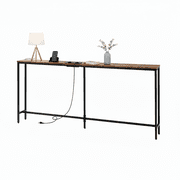 FurnitureR 70.8 Console Table with Power Outlet, Narrow Sofa Table Behind Couch with USB Ports, Extra Long Industrial Entryway Table for Living Room Hallway, Rustic Brown