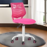 FurnitureR Adjustable Dining Chair for Teens & Kids, Soft Fabric Seat with Breathable Backrest, Rolling Wheels, Elegant, Rose