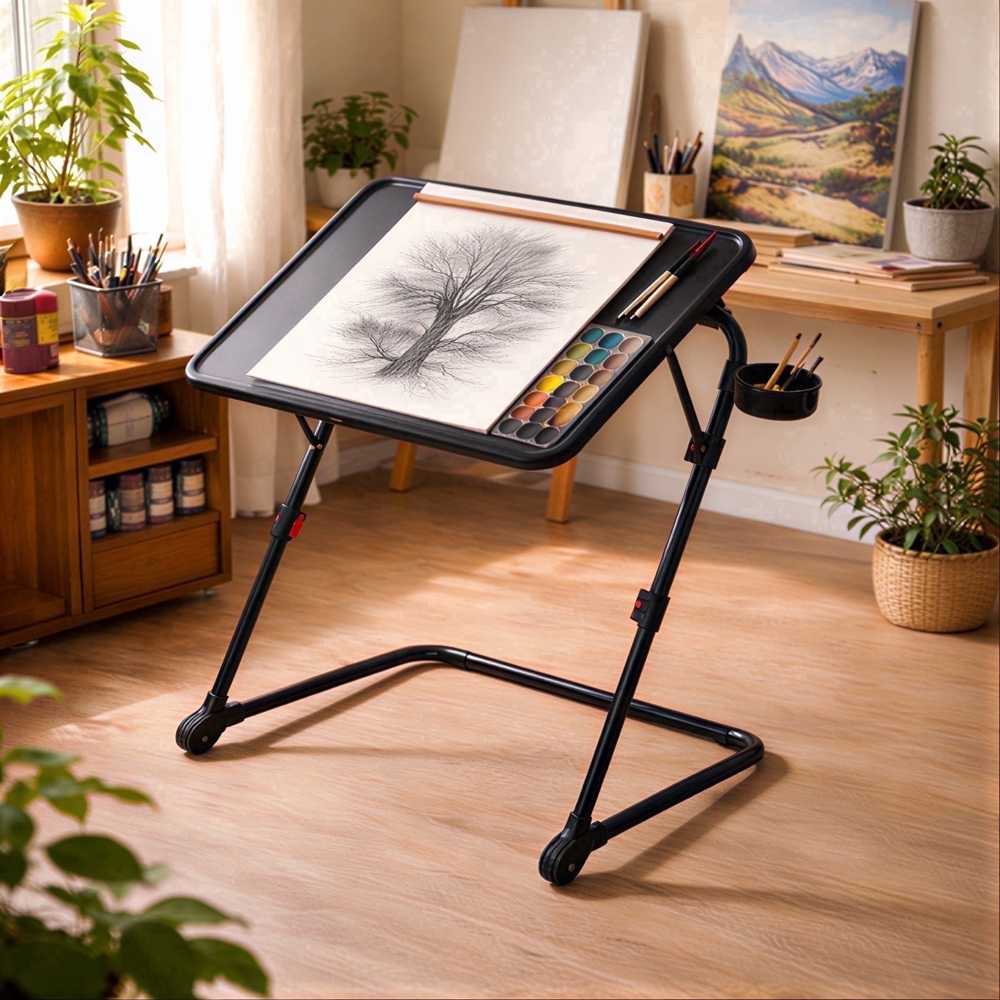 FurnitureR Adjustable Drafting Table, Tilting Art Desk for Drawing and Painting, Craft Table for Adults and Kids, Black