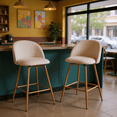 thumbnail image 1 of Homy Casa Set of 2 Upholstered Counter Bar Stools with 26 Inch Seat Ergonomic Curved Back and Metal Footrest for cafe counters and light dining bars and small bistros, 1 of 7