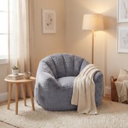 FurnitureR Cozy Faux Fur Bean Bag Chair for Adults and Kids, Soft Memory Foam Filled Lazy Sofa with Removable Cover, Non-Slip Base for Living Room, Bedroom,Grey