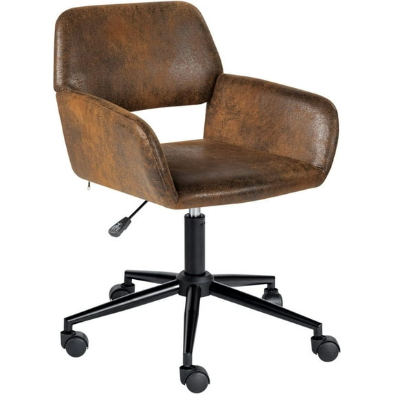 FurnitureR Desk Chair, Home Office Chair Upholstered Suede Fabric, Mid Back Swivel Computer Desk Chair with Rolling Wheels, Adjustable Task Chair for Make-up, Studying, Small Spaces - Brown