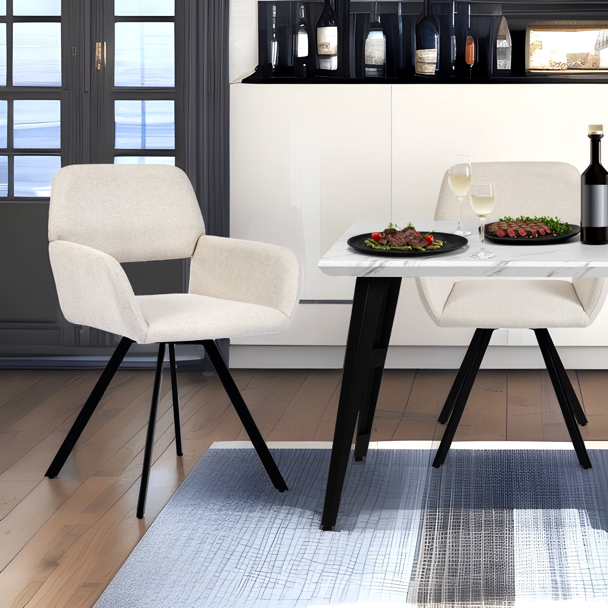 FurnitureR Dining Chairs Set of 2, 360° Swivel Modern Accent Chairs ...