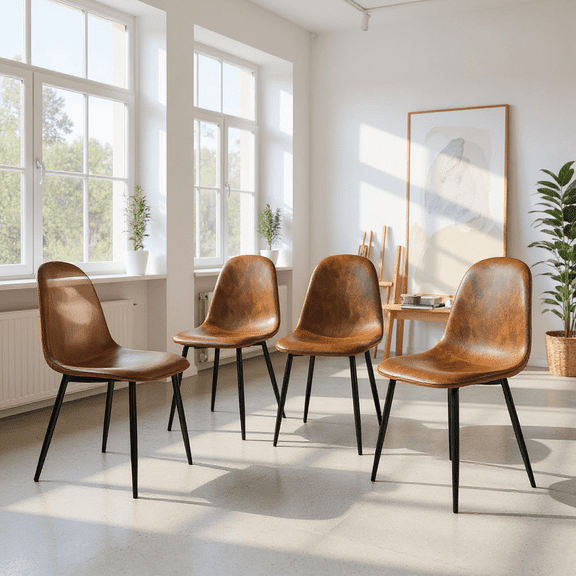 Homy Casa Set of 4 Modern Studio Chairs Upholstered Side Chairs with Ergonomic Curved Back and Sturdy Metal Legs for Creative Workspace Art Studio and Office