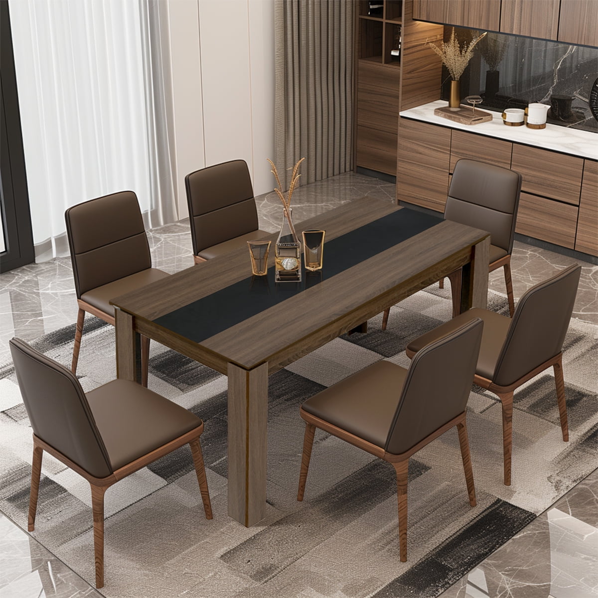 FurnitureR Dining Table for 6-8, 55.1-Inch Rectangular Kitchen Table ...