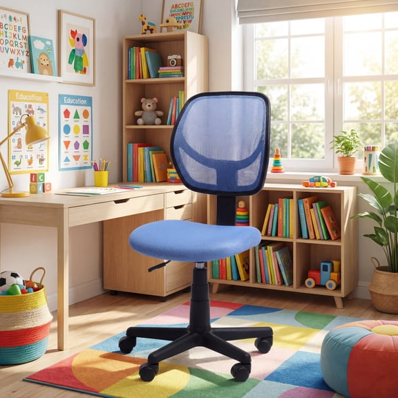 FurnitureR Ergonomic Breathable Mesh Office Chair - Adjustable Height from 15 to 19.7 Inches, 360-Degree Swivel, Comfortable and Durable, Ideal for Home or Office Use for Extended Work, Blue