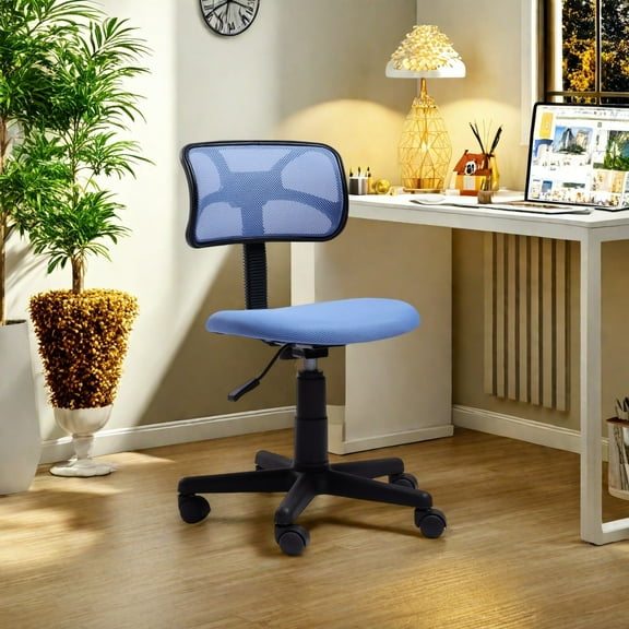 FurnitureR Ergonomic Home Office Chair with Adjustable Features - Armless Gaming Chair for Comfortable Desk Work and Long Hours of Play, Blue