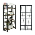 thumbnail image 1 of FurnitureR Folding Bookshelf Rack 4-Tiers Bookcase Home Shelf Storage Rack No-Assembly Industrial Stand Sturdy Shelf Organizer ,Brown & Black, 1 of 10