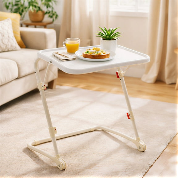 FurnitureR Folding Side Table, Multi - functional Collapsible Table with Adjustable Design, Space - Saving for Living Room, Bedroom, Small Spaces, White