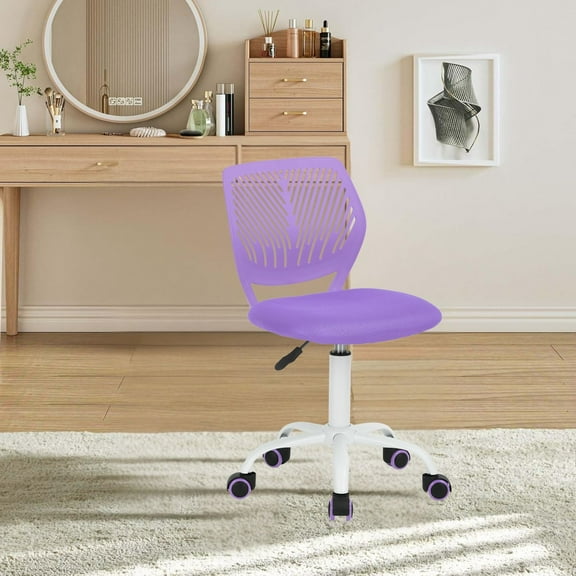 FurnitureR Height Adjustable Vanity Chair with Breathable Mesh Backrest and Cushioned Seat - 360 Swivel Makeup Chair with Smooth Rolling Wheels - Modern Design for Bedroom or Dressing Table