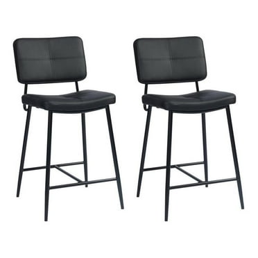 FurnitureR Independence 27" Full Back Faux Leather Bar Stools - Black (Set of 2)