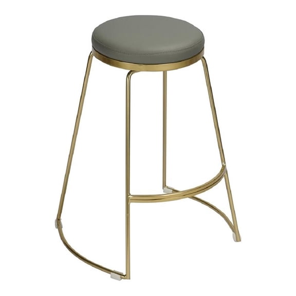 FurnitureR Jaylen 25.6" Faux Leather and Metal Counter Stool in Gold/Gray