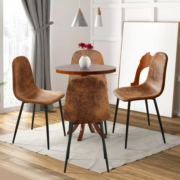 FurnitureR Mid Century Modern Set of 2 Desk Chairs, Industrial Upholstered Chairs with Metal Legs for Home Office, Study, or Work, Easy Assemble, Brown