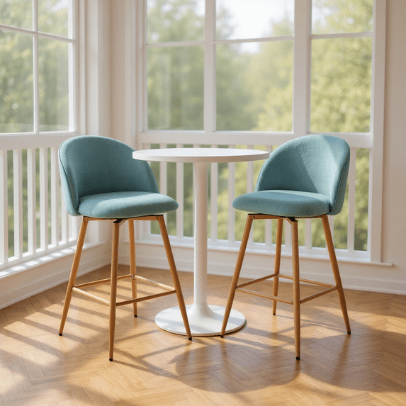 FurnitureR Modern 25'' Counter Stools Set of 2 Backless MDF and Metal, Vintage Brown