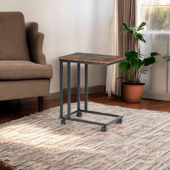 FurnitureR Modern Side Table with Mobile Wheels, End Table with Sturdy Metal Construction, Accent Furniture for Living Room, Easy to Move, Ideal for Small Spaces, Sleek and Modern.