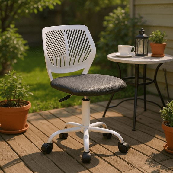 Homy Casa Adjustable Height Outdoor Stool with 360° Swivel, Ergonomic Design and Quiet Casters for Patio, Balcony and Garden Seating