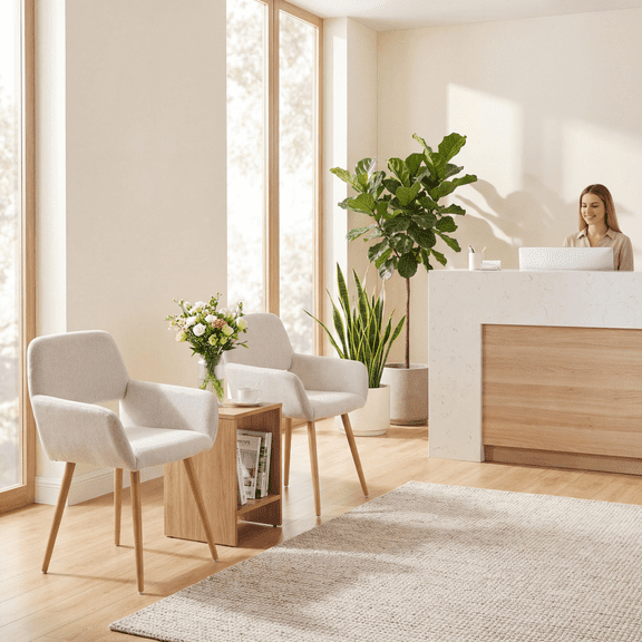 FurnitureR Reception Chairs Set of 2, Modern Waiting Room Chairs with Soft Cushioned Seat and Sturdy Base for Office, Lobby, or Lounge, Fabric Beige