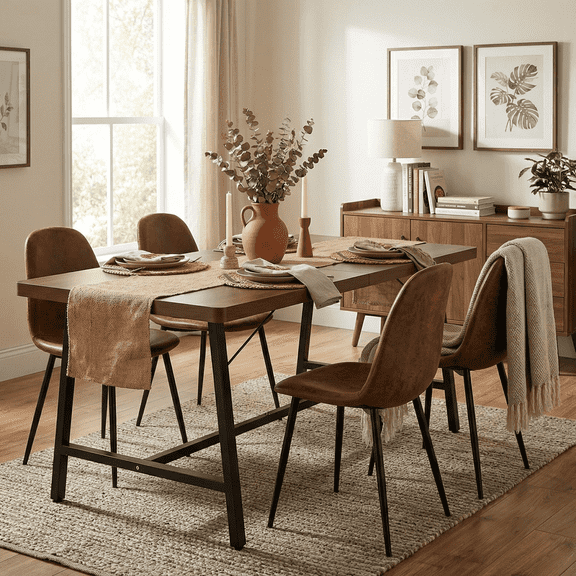 FurnitureR Set of 4 Armless Restaurant Booth Chairs, Mid-Century Modern Industrial Upholstered Chairs with Metal Legs for Restaurant & Café Waiting Areas, Easy Assembly, Brown