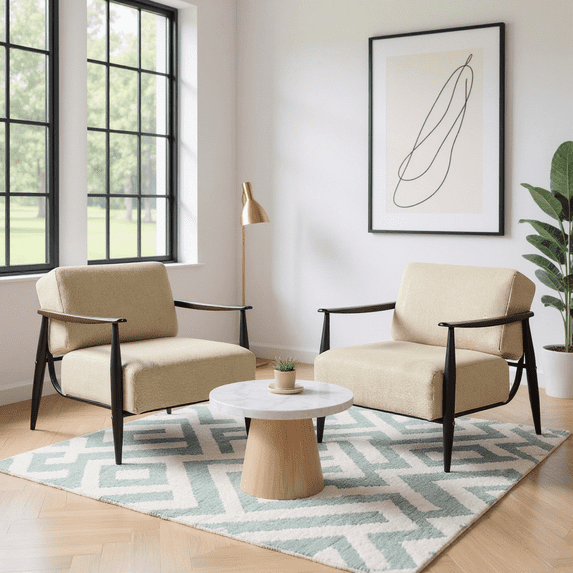 FurnitureR Set of 2 Modern Leather Armchair Accent Chair, Brown