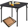 thumbnail image 1 of FurnitureR Square Folding Table, 33.9 Inch Card Table, Multi-Functional Foldable Portable for Indoor Outdoor Dining Panic Patio Balcony Backyard Poolside, PVC Tabletop, Metal Frame, Black, 1 of 14