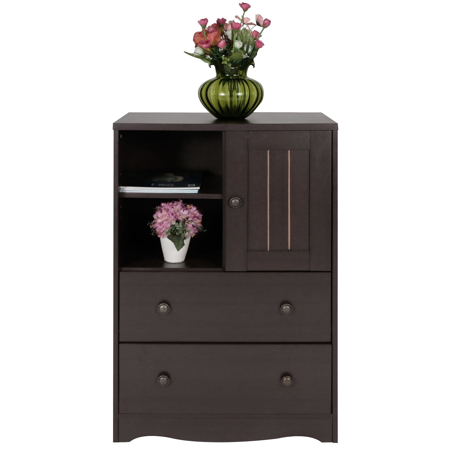 FurnitureR Storage Cabinet with 2 Drawers, Freestanding Bathroom Floor Cabinet Storage Sideboard Organizer with Adjustable Shelf for Living Room Office Kitchen, Dark Brown