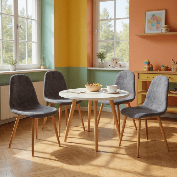 Homy Casa Set of 4 Modern Dining Chairs Upholstered Side Chairs with Ergonomic Curved Back and Sturdy Metal Legs for Kids Dining Room Playroom and Study Area