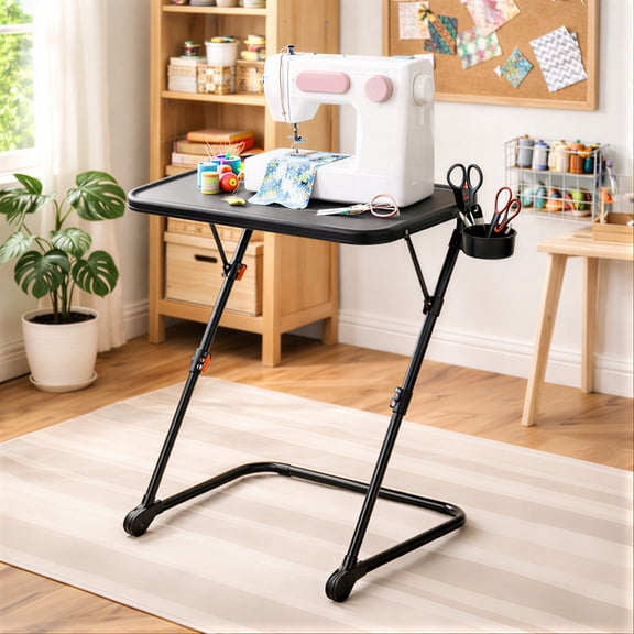 FurnitureR Z-Shaped Sewing Craft Table - Adjustable Height & Tilt, Side Table with Metal Frame Working Desk for Sewing, Knitting, Indoor and Outdoor Activities