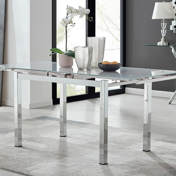 Furniturebox UK Enna 66.93 in Metal Glass and Extending Indoor Dining Table, White (1 Count)