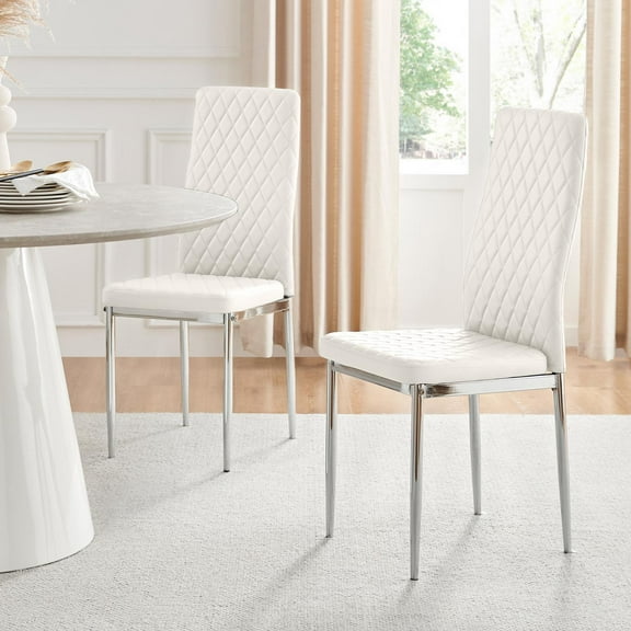 Furniturebox UK Milan Modern Adult Faux Leather Hatched Dining Side Chairs, Off-White (Set of 6)