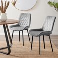 thumbnail image 1 of Furniturebox UK Pesaro Modern Adult Gray Velvet Dining Side Chairs, Set of 2 (Black Legs), 1 of 6