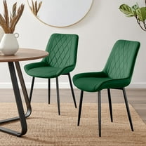 Furniturebox UK Pesaro Modern Adult Green Velvet Dining Side Chairs, Set of 2 (Black Legs)