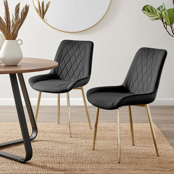 Furniturebox UK Pesaro Modern Adult Velvet Black Dining Side Chairs, Set of 2