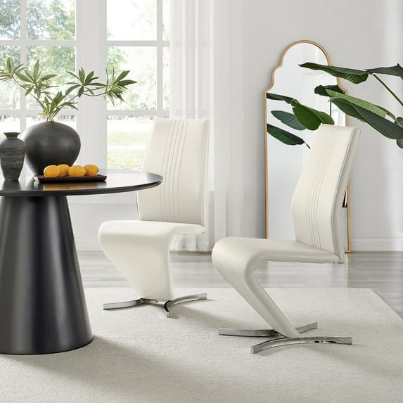 Furniturebox UK Willow Modern Adult Faux Leather Dining Side Chairs, Off-White (Set of 2)