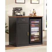 Furnivado 39" Modern Coffee Bar Cabinet with Mini Fridge Space, Black Buffet Sideboard with Drawer for Home