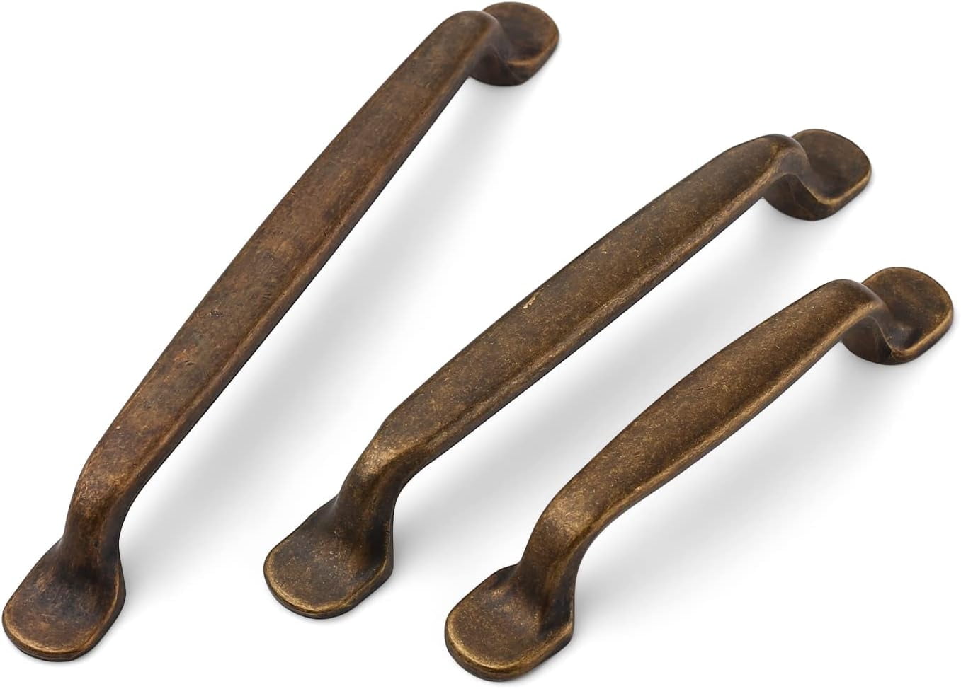 Furniware 10 Pack Antique Brass Kitchen Cupboard Handles, Cabinet Hardware Drawer Appliance Pulls, Kitchen Cabinet Drawer Wardrobe Furniware Door Handles,Brass- 3 Inch(96mm) Hole Center