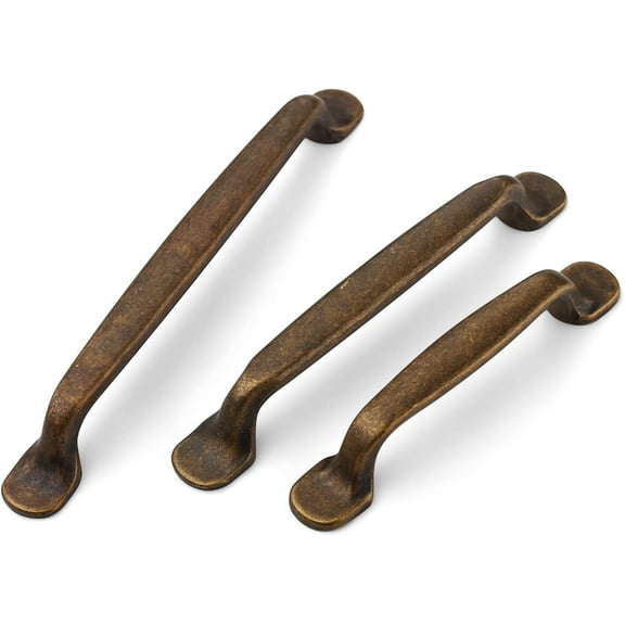 Furniware 10 Pack Antique Brass Kitchen Cupboard Handles, Cabinet Hardware Drawer Appliance Pulls, Kitchen Cabinet Drawer Wardrobe Furniware Door Handles,Brass- 3 Inch(96mm) Hole Center