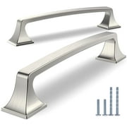 Furniware 10 Pack Cabinet Drawer Pulls, Heavy Duty Cabinet Door Handles Pull Brushed Satin Nickel- 5"(128mm) Hole Center