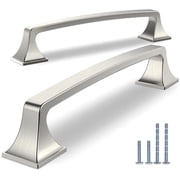 Furniware 10 Pack Cabinet Drawer Pulls, Heavy Duty Cabinet Door Handles Pull Brushed Satin Nickel- 5"(128mm) Hole Center