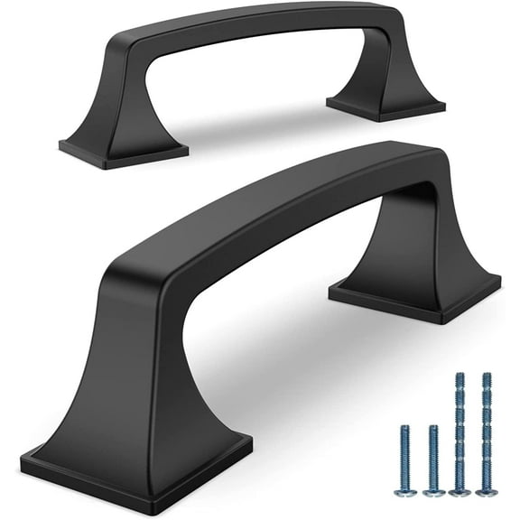 Furniware 10 Pack Heavy Duty Cabinet Door Handles Pull Matt Black Finish - 3"(76mm) Hole Center