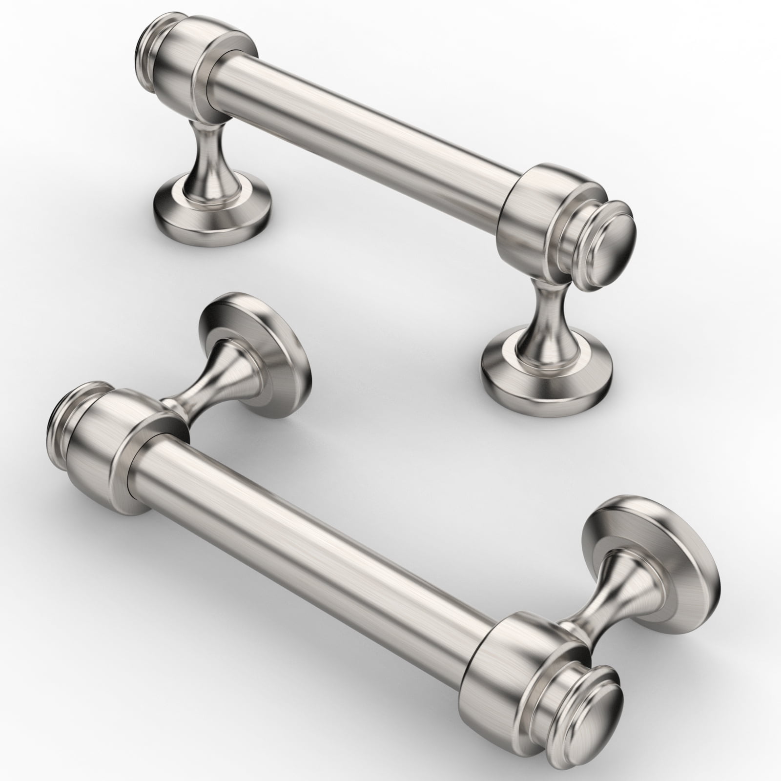 Furniware 10 Pack Straight Bar 3inch Hole Size Cabinet Drawer Handles,Brushed Satin Nickel Cabinet Hardware