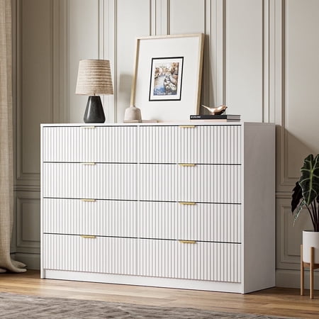 Furniway 8-Drawer Double Dresser, Modern, 55" L x 15.7" D x 37.4" H