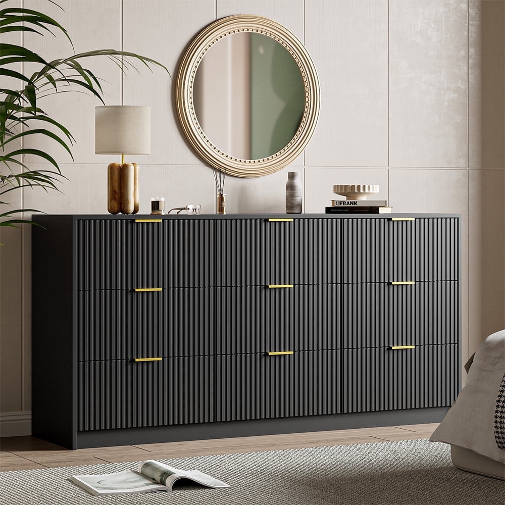 Furniway Fluted Large 9-Drawer Dresser, Black - Walmart.com