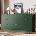 thumbnail image 1 of Furniway Fluted Large Green Dresser,9 Drawer Double Dresser, Modern Chest of Drawers Wide Chest of Drawers with Golden Handles for Bedroom, Living Room, Entryway and Closet, 63" L x 15.7" D x 31.5" H, 1 of 7
