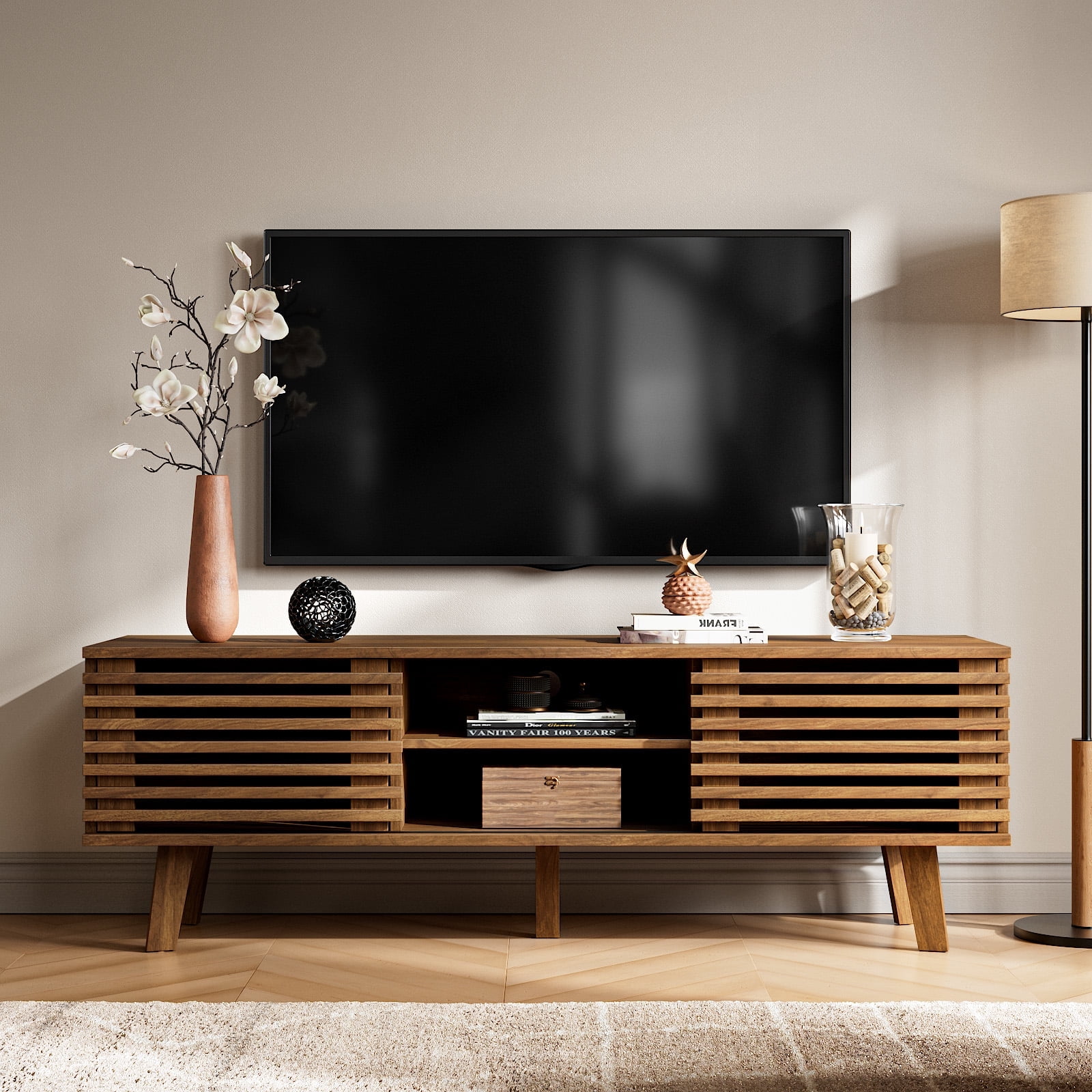 Furniway Mid-Century Modern TV Stand for 55/60/65 Inch TVs - Walmart.com