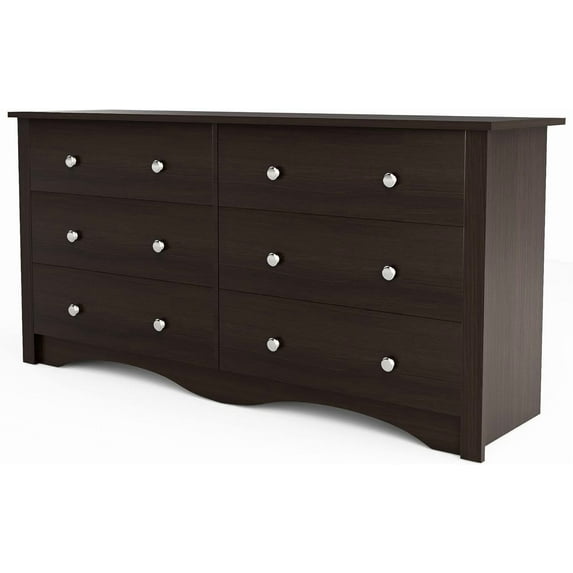 Furniwell 6 Drawer Dresser for Bedroom, Wood Dresser Wide Storage Organizer, Storaged Drawer Units for Hallway Closets (Brown)