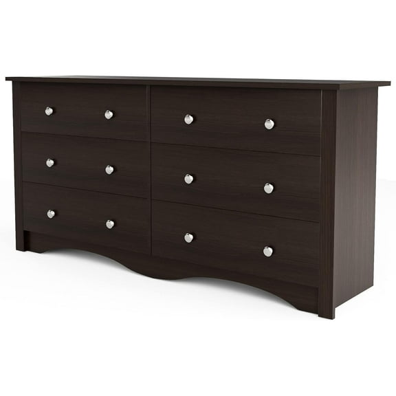 Furniwell 6 Drawer Dresser for Bedroom, Wood Dresser Wide Storage Organizer, Storaged Drawer Units for Hallway Closets (Brown)